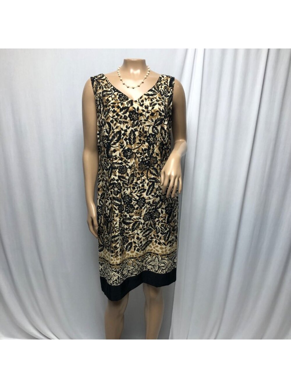 Kathie Lee Dress Womens Sz 10 Brown Black Floral Print Sleeveless V Neck NEW VTG